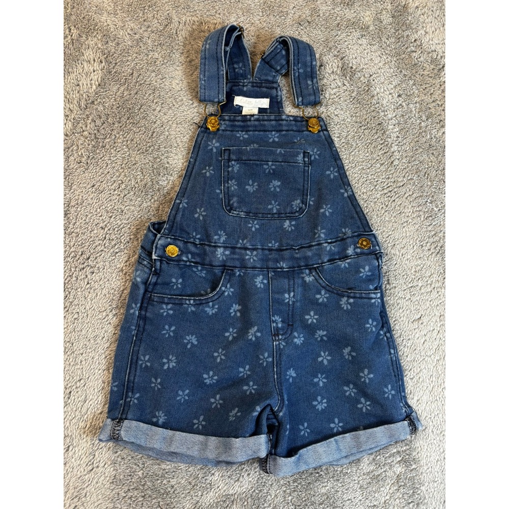 Colette Lilly Girls Denim Floral Print Shortalls Blue Size 4 Small